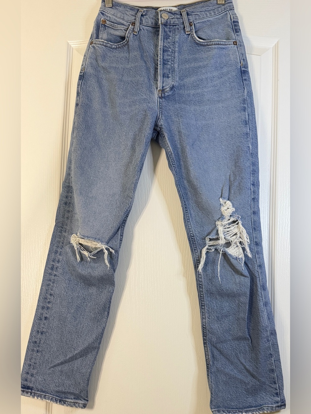 AGOLDE Riley High Rise Straight Crop Jeans Size 24 Distressed Light Wash